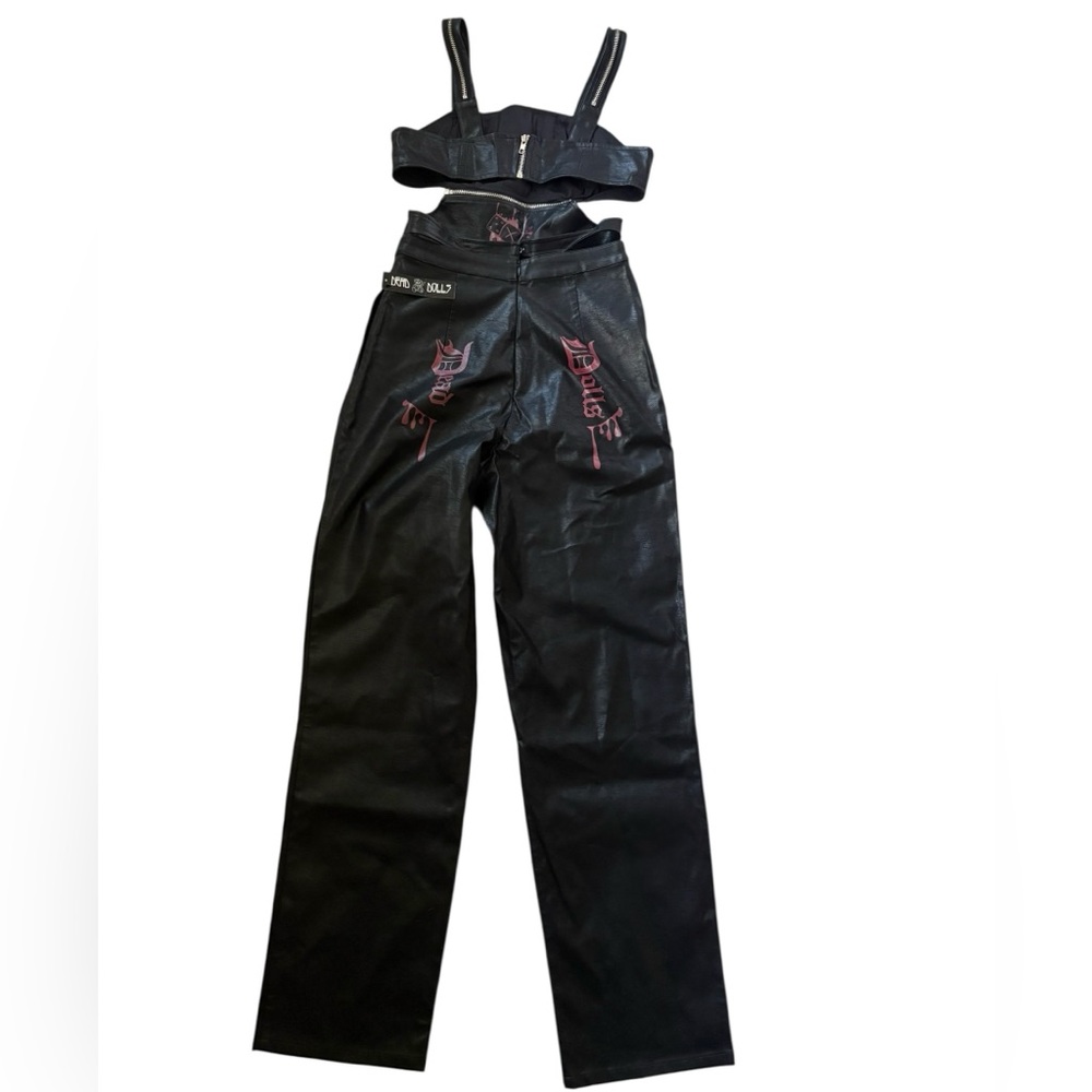Dolls Kill Dead Dolls Cyber Goth Rave Faux Leather Cutout Jumpsuit Black NWT